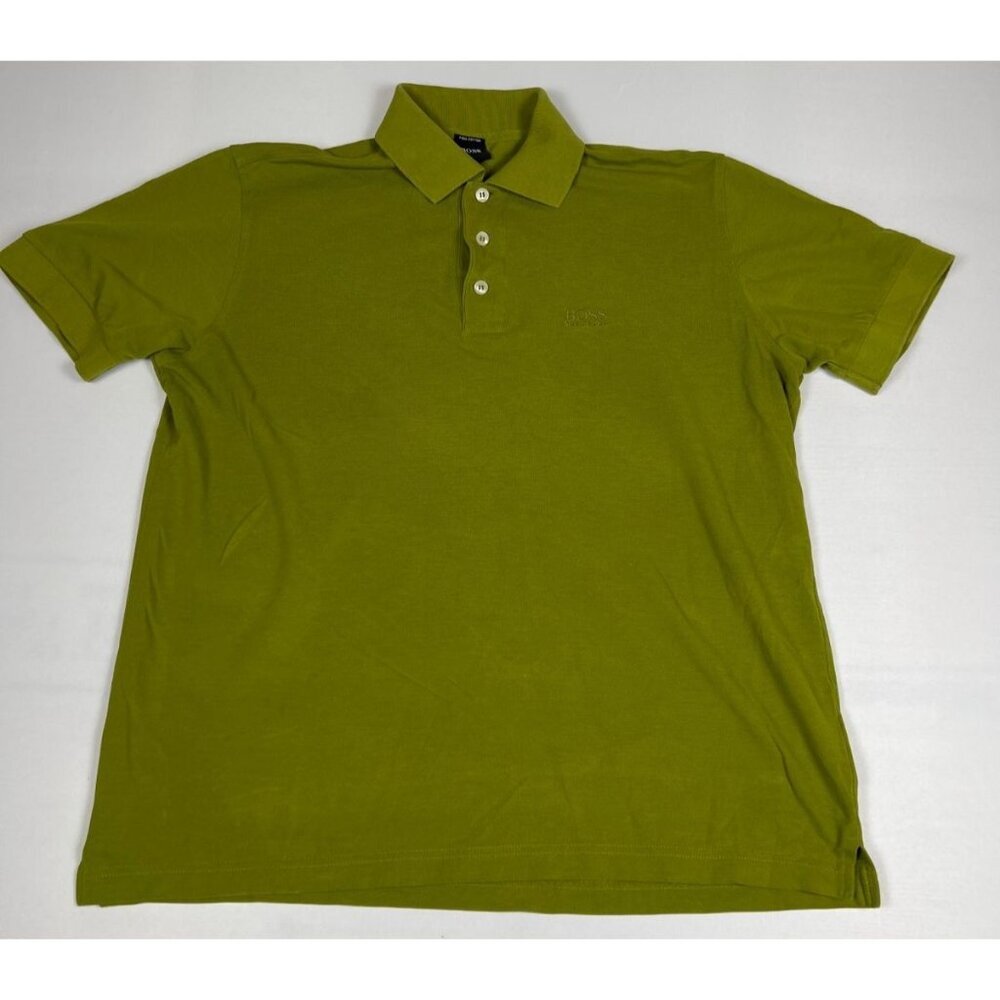 Hugo Boss Men Small Green Pima Cotton Short Sleeve Luxury Casual Golf Polo Shirt